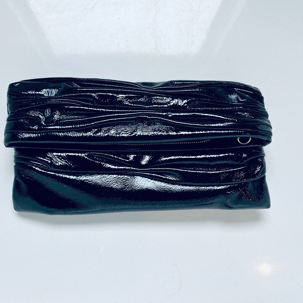 Onna Ehrlich black patent leather clutch purse